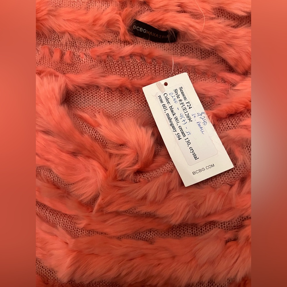 BCBG MAXAZRIA Rabbit Fur Off-Shoulder Top Coral Crystal Rose NWT - Picture 7 of 8